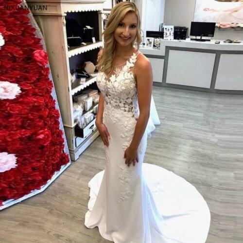 2021 Illusion Wedding Dresses Scoop Neck Sleeveless Vintage White Ivory Vestido De Noiva Covered Button Boho Bridal Dress