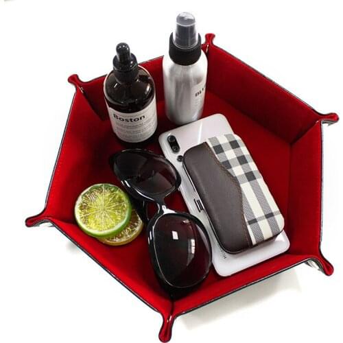 Rolling Folding Hexagon Dice Game Storage Tray Holder Double Sided Thick PU Leather&Velvet Dice Mat Office Supplies