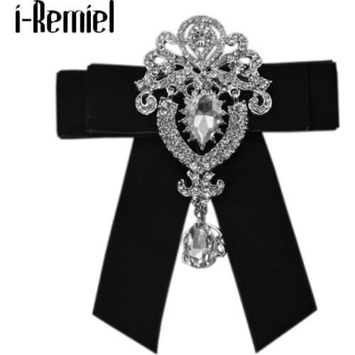I-Remiel Mens Retro Luxury Fabric Crystal Bow Brooch Bridegroom Wedding Velvet Rhinestone Bows Tie for Men Clothing Accessories