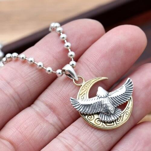 S925 Sterling Silver Jewelry Retro Thai Silver Takahashi Goro Handmade Moon Bend Eagle Simple Male And Female Pendants
