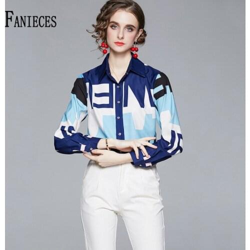 2021 Spring Autumn Women Tops And Blouses Sleeve Floral Print Office Ladies Shirts Blue White Fashion Blouse Runway Shirt blusas