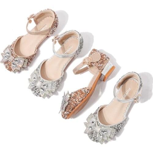 Women sandals high heels students perform a little girl crystal dance childrens shoes with dress princess shoes