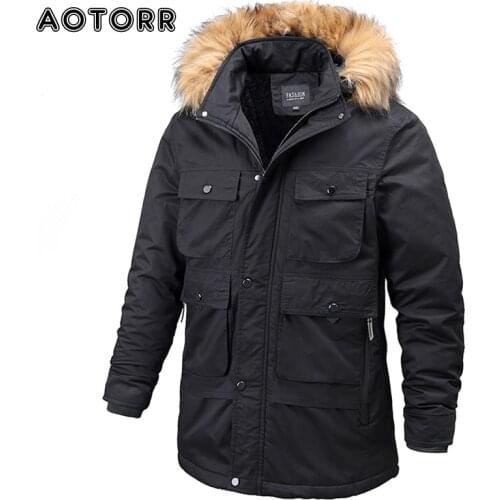 2021 Men Thick Warm Long Parkas Fur Hooded Male Solid Cotton Casual Jacket Windbreaker Outwear Coats Plus Size Dropshipping