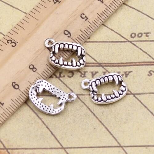 40pcs Charms Vampire Dracula Fangs Teeth Halloween 17x12mm Antique Silver Color Pendants Making DIY Tibetan Finding Jewelry