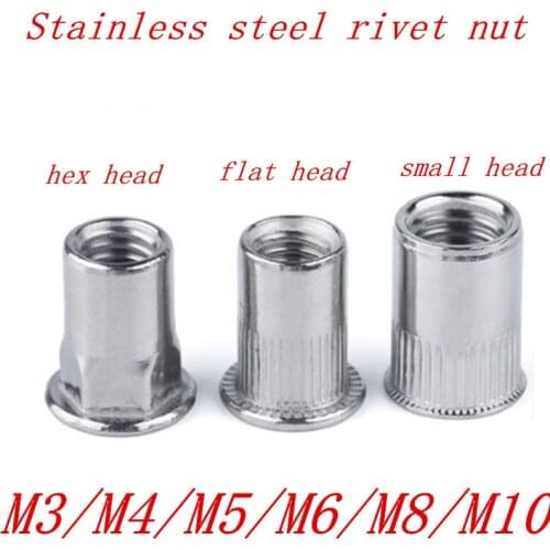 5-20Pcs M3 M4 M5 M6 M8 m10 stainless steel 304 rivet nut , flat head / small head / half hex head Insert rivet nut