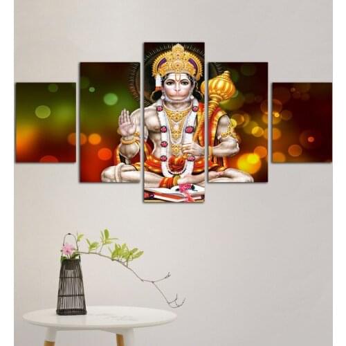 Framework 5 Pieces Canvas Paintings Elephant God Hanuman Wall Pictures For Home Decoration Fashion Buddha Art Posters And Prints