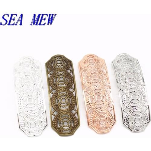 SEA MEW 50 PCS 14*45mm 6 Colors Plated Copper Sheet Filigree Connectors Hollow Out Bend Charm Findings For Jewelry Making