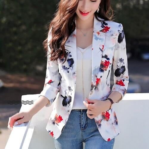 Blazer Women and Jackets 2020 Ladies tops Button Pockets Office Lady printing White blazer Plus Size Tops Women Pink Tops 717D