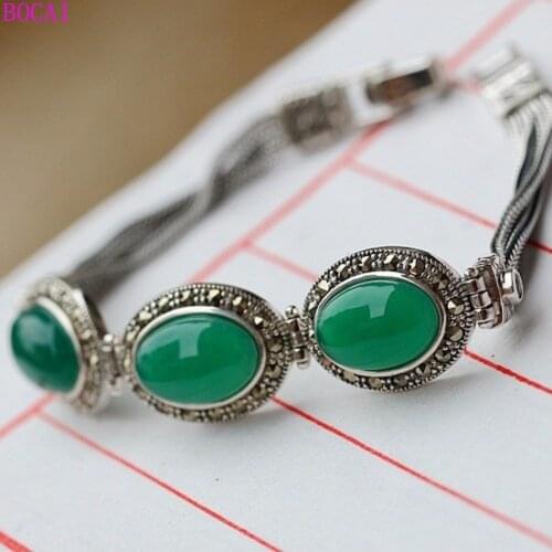 BOCAI Sterling Silver S925 Bracelet For Women 2020 New Female Handmade Chalcedony Thai Silver Fashion Classic Hand String