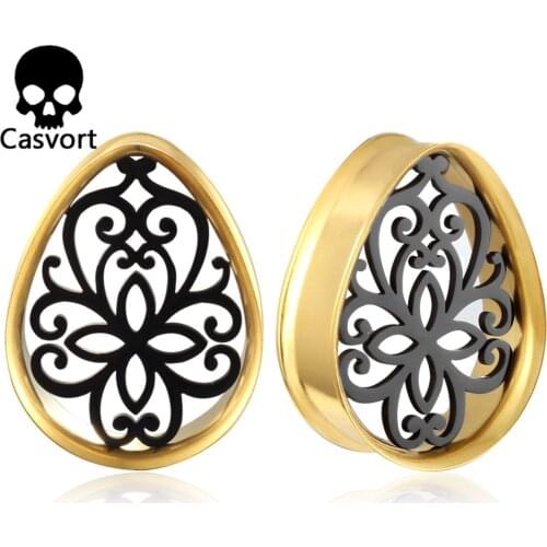 Casvort 2 PCS Stainless Steel PopularTeardrop Double Flared Ear Gauges Plugs Tunnels Stretcher Body Piercing Jewelry