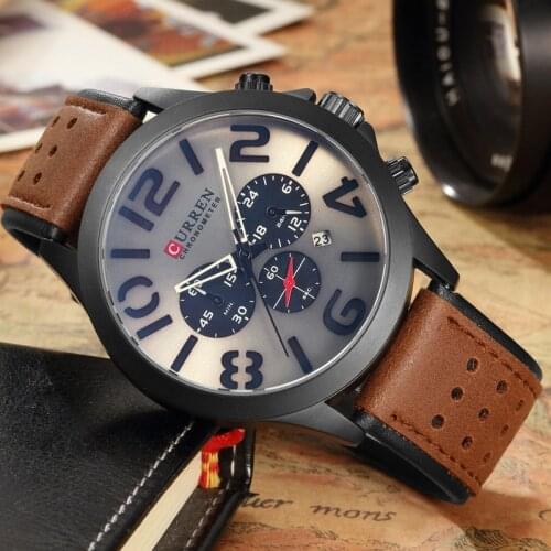 Mens Watches CURREN Top Brand Luxury Waterproof Big number Date Quartz Watch Man Fashion Leather Sport Wrist Watch Men Clock