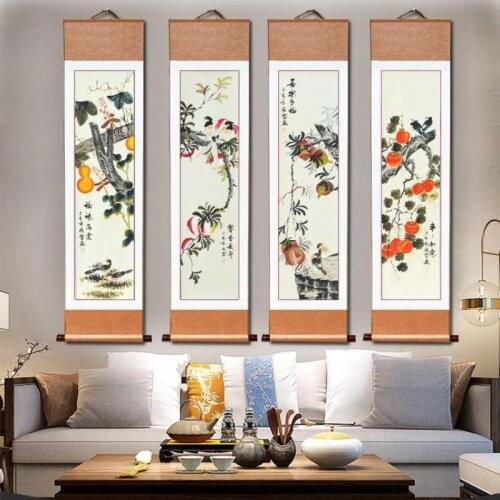 Four Screens Calligraphy And Painting Chinese Living Room Entrance Hanging Paintings Feng Shui Scroll Painting Antique Celebriti