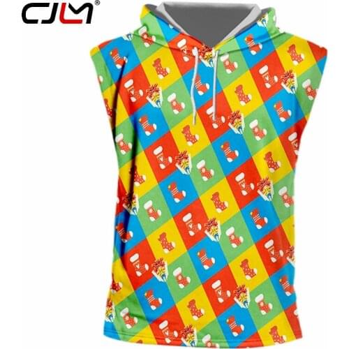 CJLM Christmas New Mens 3D Printed Stockings And Gift Boxes Colored TankTop Large Size Spandex Hooded Tank Top