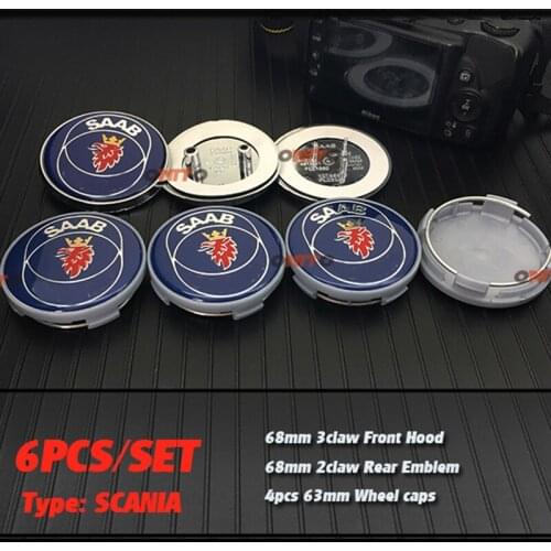 For 9-3 9-5 93 95 BJ SCS 6pcs 68mm hood Emblem boot label wheel cap 63mm Car Wheel Center Cap Wheel Dust-proof emblem cover