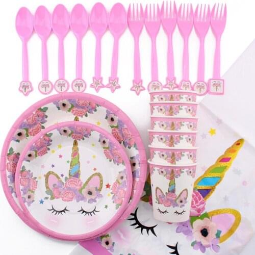 Unicorn Party Disposable Tableware Birthday Party Decorations Kids Girls Wedding Decor Gift Bag Cake Topper Party Supplies