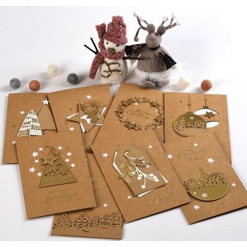 Eno Greeting good quality gold foil paper 3d christmas cards seasons greetings kraft christmas greeting cards