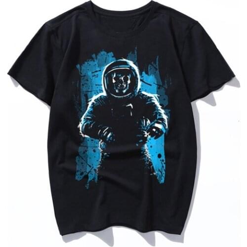 Astronaut skull blue famous brand short men t shirt print quality cotton fashion loose men t-shirt o-neck plus