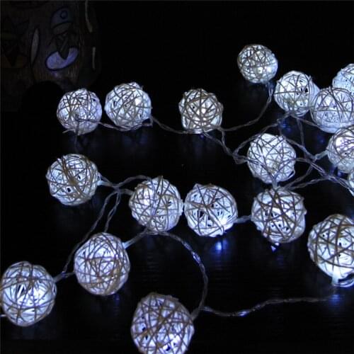 String Lights 2.5M 20 LED Rattan Ball Battery Operated for Bedroom Garden Christmas Wedding Party Holiday Decoration