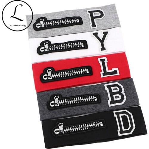 GZhilovingL Cute Boys Girls Cotton Letter Zipper Patch Headbands Baby Kids Childs Solid Headband Hair Bands Accessories Gifts