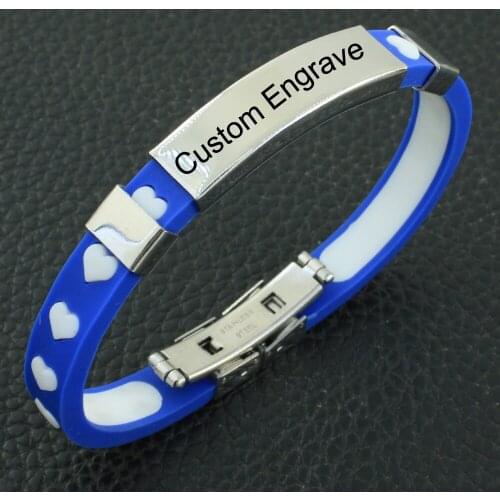 Custom Engrave Personalized Woman ID Bracelet Soft Silicone Rudder Stainless Steel Jewelry For Man Emergency Name Phone