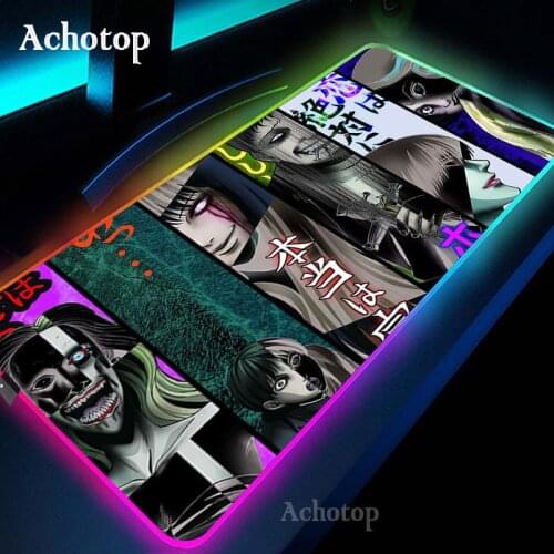 Junji Ito RGB Mouse Pad Gaming Mouse Pad Computer Large Mousepad Backlit XXL Mouse Pads LED Gamer Mause Carpet 900x400 Desk Mat