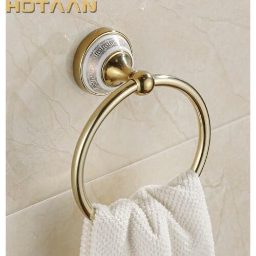 Blue & White Porcelain Solid Brass Gold Finished Round Towel Ring,ceramic base Bathroom Accessories Towel Holder/rack YT-11891G