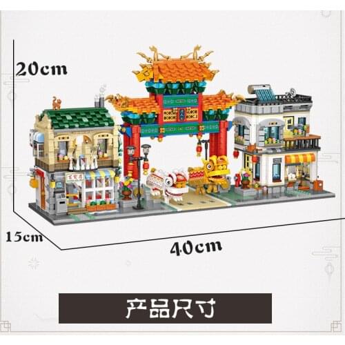 Loques Chinese Traditional Culture Building Blocks Dragon Lion Dance /Street view Architecture gifts LOZ min chinatown 3581pcs