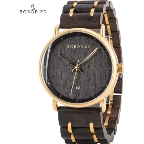 BOBO BIRD Mens Watches Man Ebony Wood Watch For Men Quartz Male Wristwacth Clock Customized Wrist Watches Dropshipping