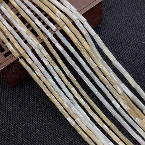 Natural Pearl Shell Loose Beads String Cylindrical Shape DIY Jewelry Making Necklace Bracelet Accessories White Yellow Beaded