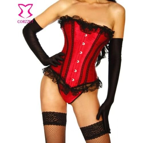 New Women Shapewear Satin Red Corset Tight Lacing Overbust Sexy Corsets And Bustiers Corpete Corselet Gothic Corsage Bustier Top