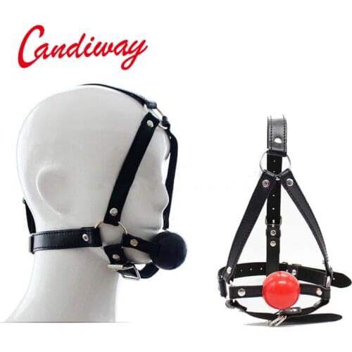 Candiway Adjustable Size Open Mouth Deep Throat Oral Gag Faux Leather Strap Head Harness Hunting Game Sex Toys For Couple