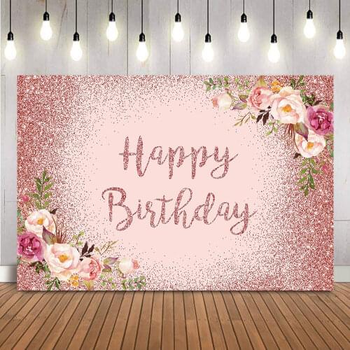 Pink Glitter Birthday Background for Photo Studio Watermelon Flowers Photo Backdrop Girls Sweet 16 Women Birthday Party Decor