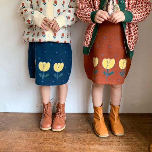 Girls School Skirt Winter 2021 Sweet Lovely Skirts For Kids Flower Children Clothes Leisure Straight Skirt Baby Outfits 1-8years