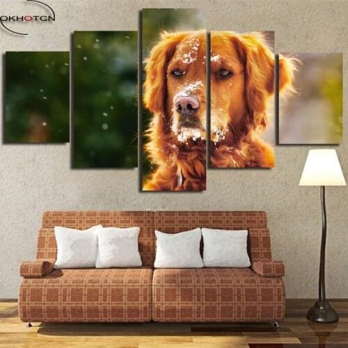 Snow Golden Retriever Animal Unframed Painting Canvas Painting Home Wall Art Pictures 5 Panels Modern Prints Poster