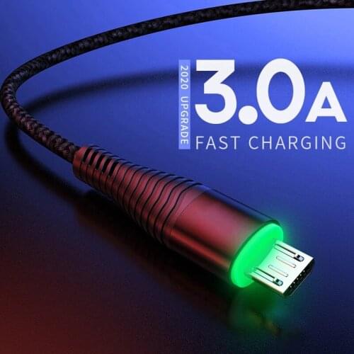 1/1.8M LED Micro Type C USB Cable 3A QC 3.0 Quick Charge Wire For Xiaomi Samsung Android Mobile Phone Data Cord Fast Charging