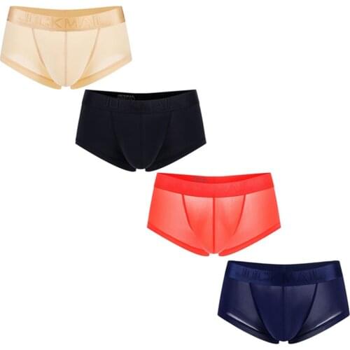 JOCKMAIL 4-pack Ice Silk Soft Sexy Mens Boxer Briefs Solid Convex Men Underpants Short Panties Slip Homme Cueca Gay Male Boxers