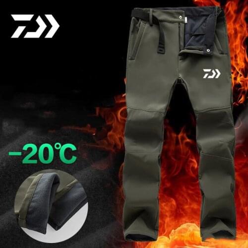 DAIWA Fishing Waterproof Pants Men Sport Winter Thick Warm Fleece Fishing Trousers Male Windbreaker Sweatpants DAWA Clothing