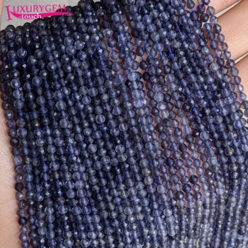 High Quality 3mm Natural Cordierite Stone Faceted Round Shape Loose Spacer Beads Bracelet Necklace Jewelry Accessory 38cm b132