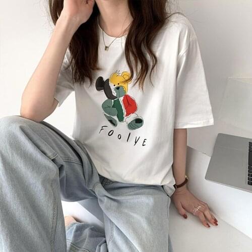 Y2k Tops Short-sleeved T-shirt Womens Summer 2021 New Loose Korean Street All-match Printed Top Half-sleeved Temperament