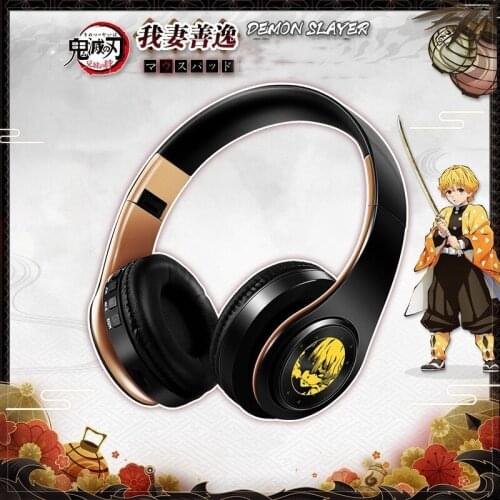 Japan Anime Demon Slayer Kimetsu no Yaiba Cosplay Headset Bluetooth Wireless Headphones Foldable Stereo With Mic TF Card Props J
