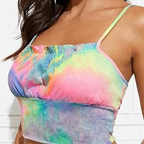 Female Camisole Fashion Tie Dye Print Backless Vest Sexy Women Spaghetti Strap Corset Top Summer 2021