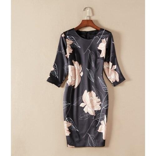 2021 Spring Runway Fashion Vintage Floral Print Pencil Dress Elegant Office Lady Knee Length Festa Party Black Vestidos