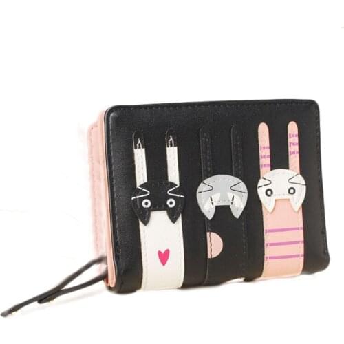 12PCS / LOT 2018 New Cartoon 3 Cats Cute Short Women Wallet Fashion Female PU Leather Coin Purse Card Holder Wallet