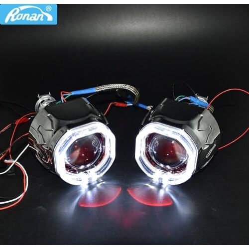 2.5 bixenon 8.1 projector lens HID use H1 bulb h1H4 H7 socket with LED optical angel eyes integration shrouds for retrofit