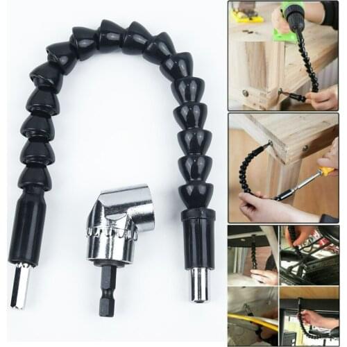 2pcs Right Angle Drill And Flexible Shaft Bits Extension Screwdriver Bit Holder Hexagonal Handle Black Universal Soft Shaft