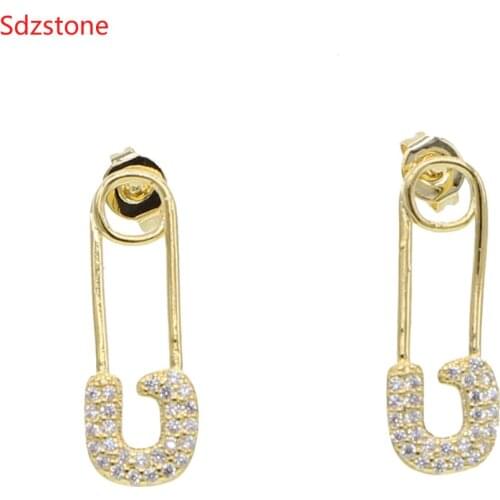 2020 sparking bling unique paperclip safety pin star full micro pave cz sparking bling european unique new earring