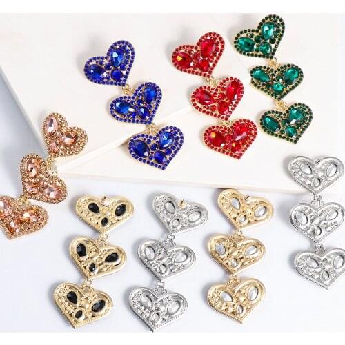 2021 New Crystal Jewelry Multicolor Vintage Three Heart Stud Earrings For Women