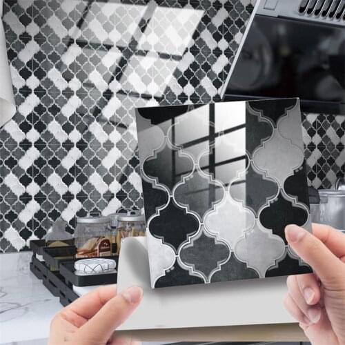 25pcs Black and white grey Tile Sticker Flat Printed in 3d Transfers Cover for Kitchen Bathroom Wallpaper Peel Stick Art Poster