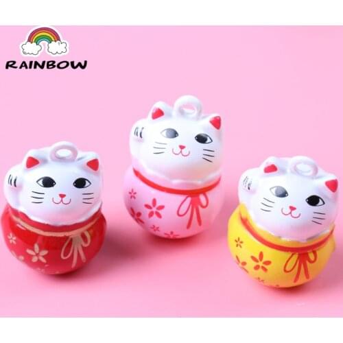 White Iron Loose Beads Cartoon Lucky Cat Jingle Bells Christmas Decoration Tree Ornamen Pendants DIY Crafts 26x17mm 5pcs