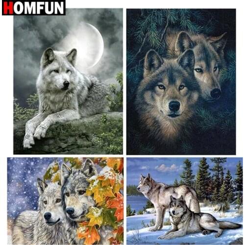 HOMFUN Full Square/Round Drill 5D DIY Diamond Painting "Animal wolf scene" Embroidery Cross Stitch 5D Home Decor Gift